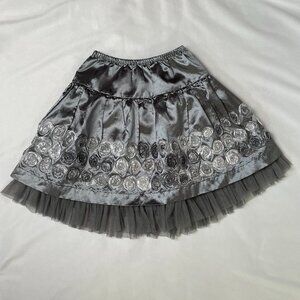 Jona Michelle Girl's Size 5 Rose Bud Satin Skirt Pewter Gray
